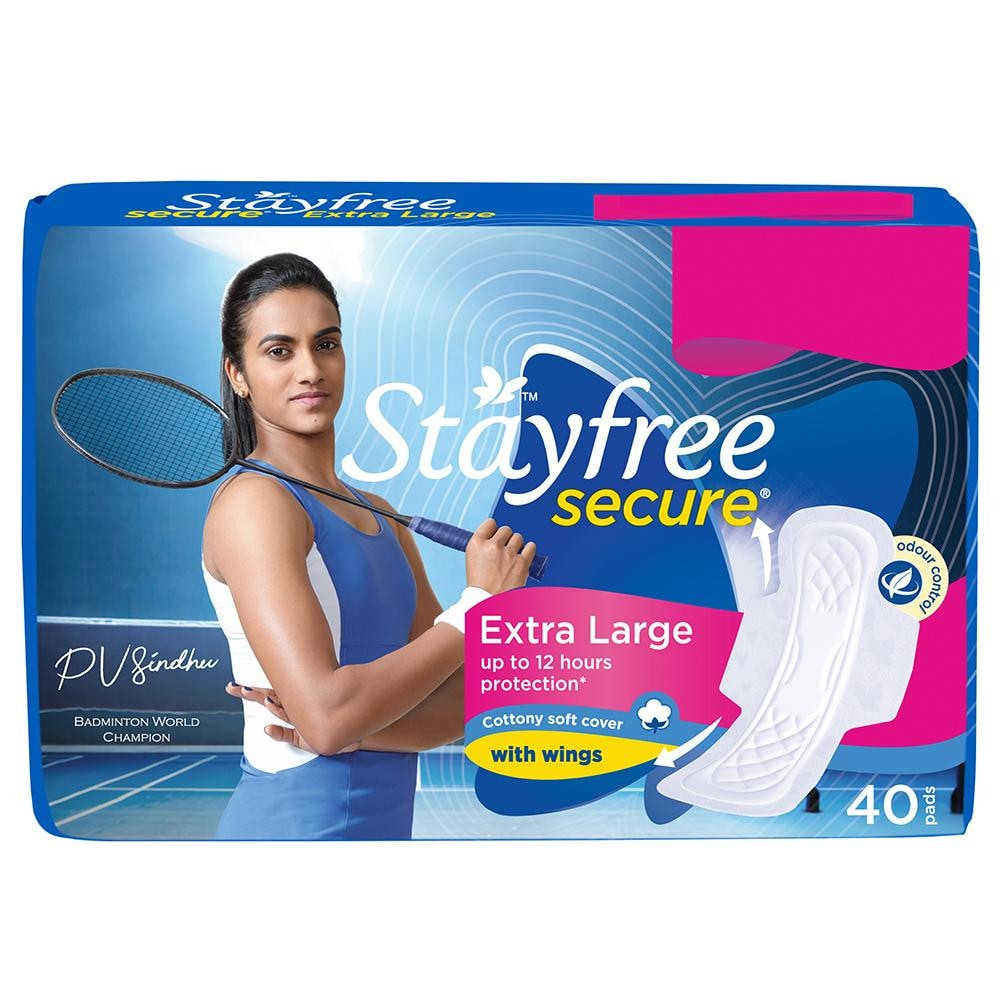 Stayfree Secure Cottony Soft Cover Sanitary Napkin with Wings (XL) 40 pads MRP.273/-