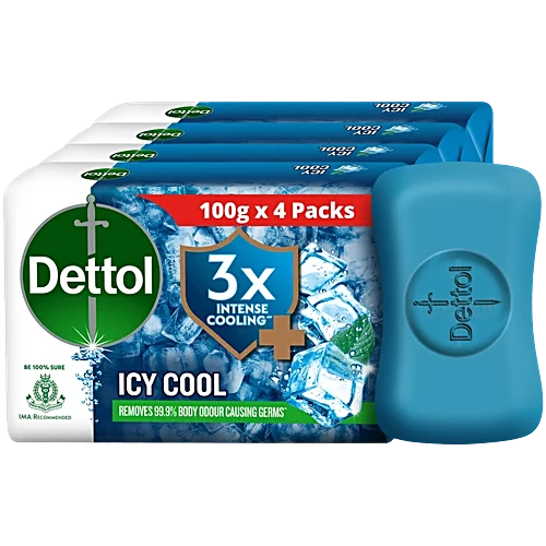 Dettol Icy Cool Bathing Soap Bar 400g MRP.149/-  (100g - Pack of 4)
