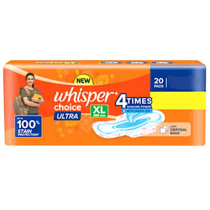 Whisper Choice Regular Sanitary Pads for Women,20 Napkins (MRP.110/-)
