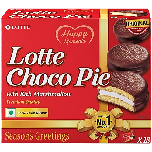 Lotte Choco Pie - Original, With Rich Marshmallow, 28 g (Pack of 18) MRP.205/-