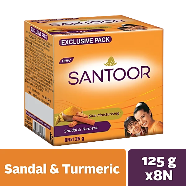 Santoor Sandal & Turmeric Soap 125g MRP. 395/-(Pack of 8)